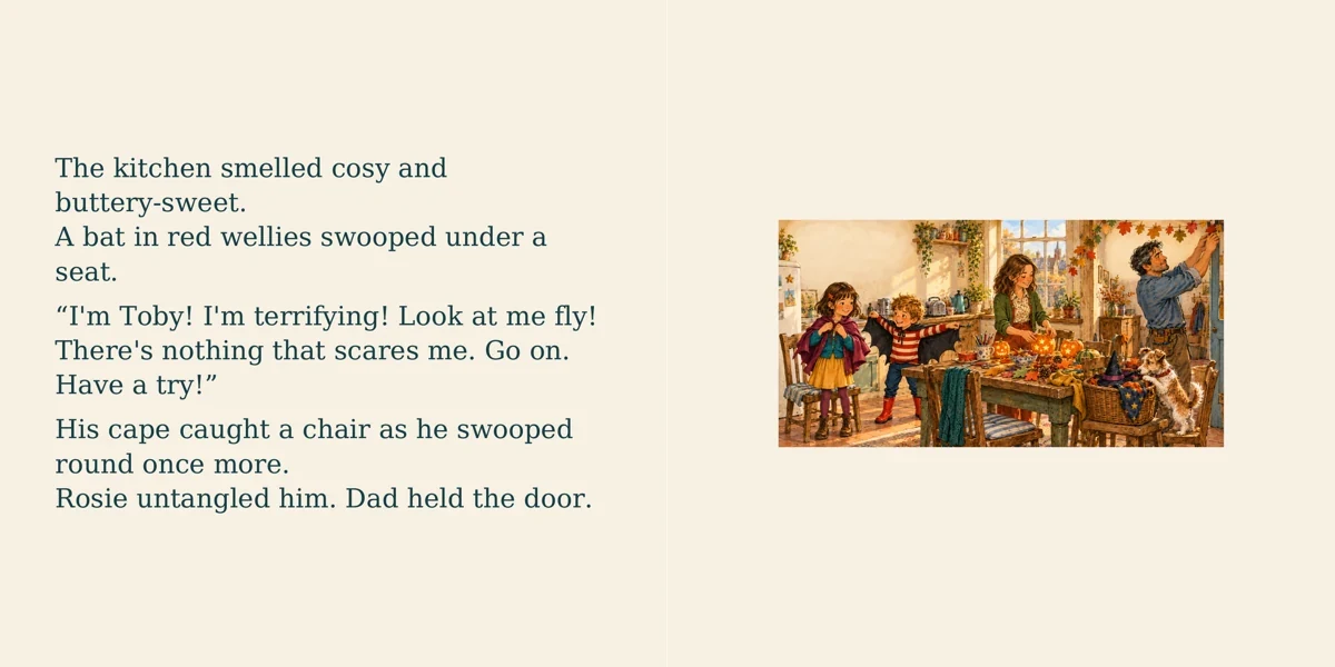 Opening excerpt from The Boo That Grew Too Big. Choose “Read the words” above for larger text.